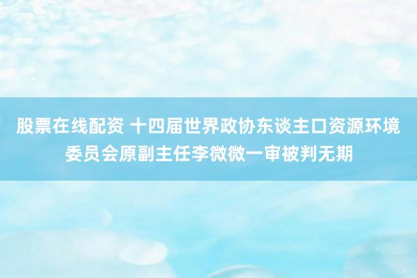 股票在线配资 十四届世界政协东谈主口资源环境委员会原副主任李微微一审被判无期