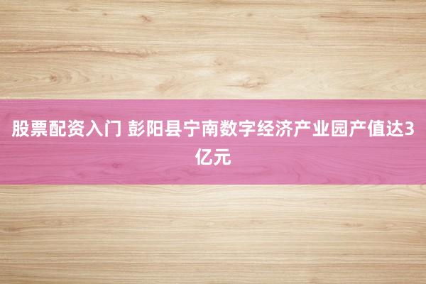 股票配资入门 彭阳县宁南数字经济产业园产值达3亿元