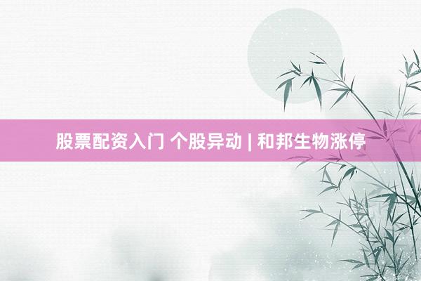 股票配资入门 个股异动 | 和邦生物涨停