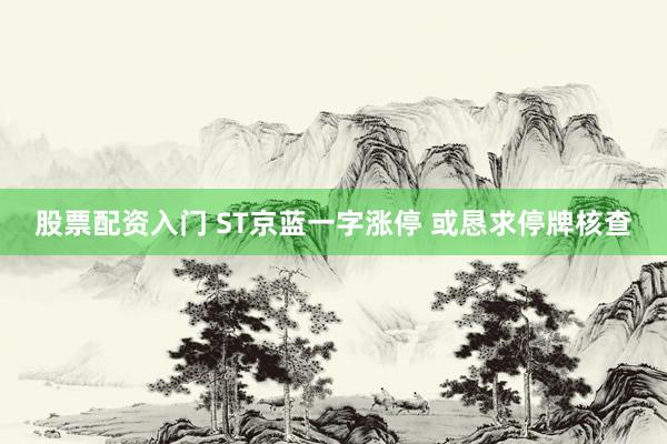 股票配资入门 ST京蓝一字涨停 或恳求停牌核查
