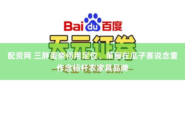配资网 三胖蛋奈何用定位、策画在瓜子赛说念重作念标杆农家具品牌