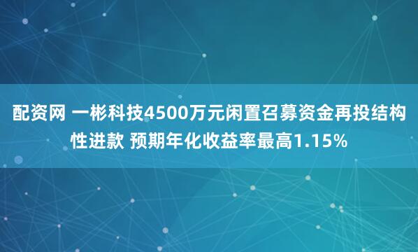 配资网 一彬科技4500万元闲置召募资金再投结构性进款 预期年化收益率最高1.15%