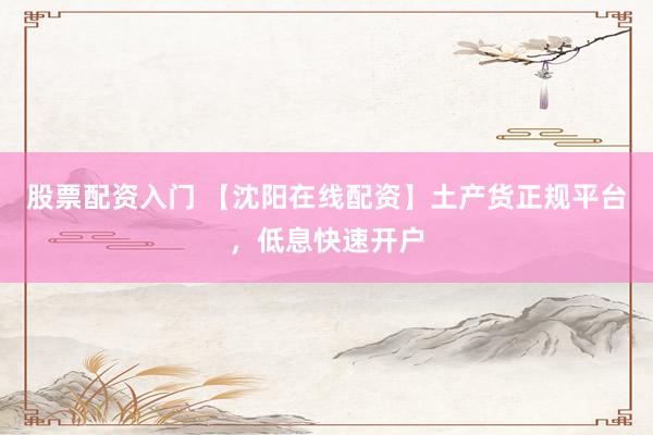 股票配资入门 【沈阳在线配资】土产货正规平台,低息快速开户